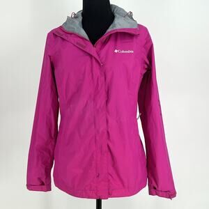 Columbia Womens Ski Rain Jacket Waterproof Hooded Omni-Tech Shell Pink XS - FLAW